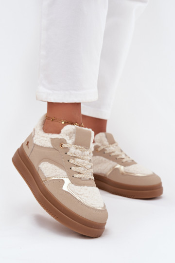 Sneakers model schoenen Dames met platform met bont Typu Baranek beige Frelina 2