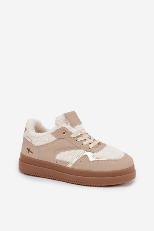 Sneakers model schoenen Dames met platform met bont Typu Baranek beige Frelina Sneakers model schoenen Dames met platform met bont Typu Baranek beige Frelina