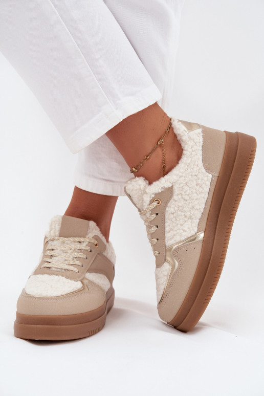Sneakers model schoenen Dames met platform met bont Typu Baranek beige Frelina Sneakers model schoenen Dames met platform met bont Typu Baranek beige Frelina