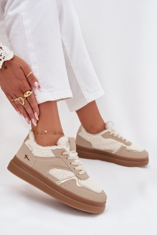 Sneakers model schoenen Dames met platform met bont Typu Baranek beige Frelina Sneakers model schoenen Dames met platform met bont Typu Baranek beige Frelina