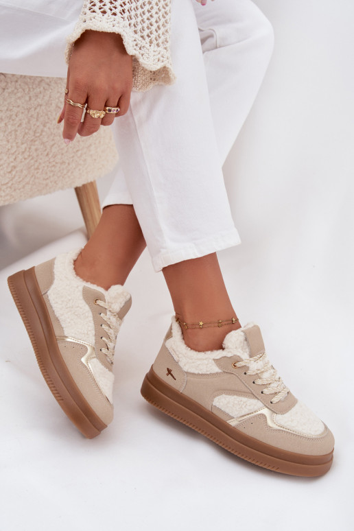 Sneakers model schoenen Dames met platform met bont Typu Baranek beige Frelina Sneakers model schoenen Dames met platform met bont Typu Baranek beige Frelina