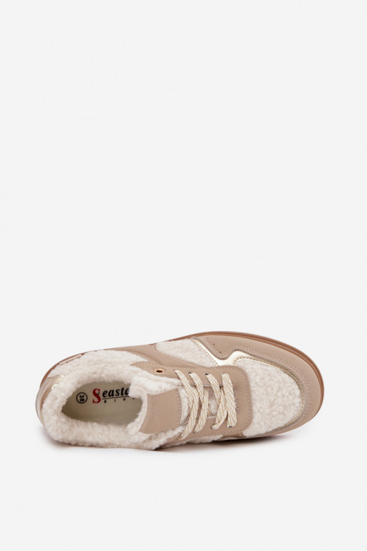 Sneakers model schoenen Dames met platform met bont Typu Baranek beige Frelina Sneakers model schoenen Dames met platform met bont Typu Baranek beige Frelina