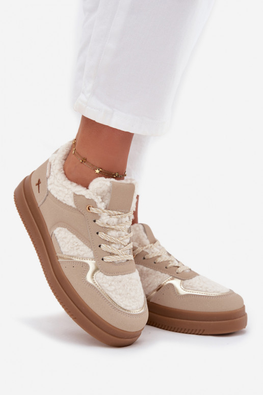 Sneakers model schoenen Dames met platform met bont Typu Baranek beige Frelina Sneakers model schoenen Dames met platform met bont Typu Baranek beige Frelina