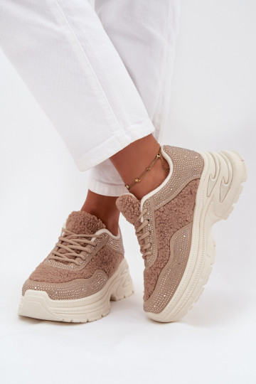 Sneakers model schoenen Dames met sprankelende gaten en bont Typu Baranek beige Zarika 2