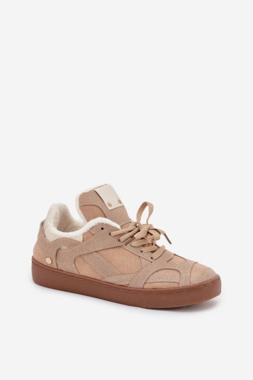 Sneakers model schoenen Dames met platform opInarmen met bont erin beige Solvia