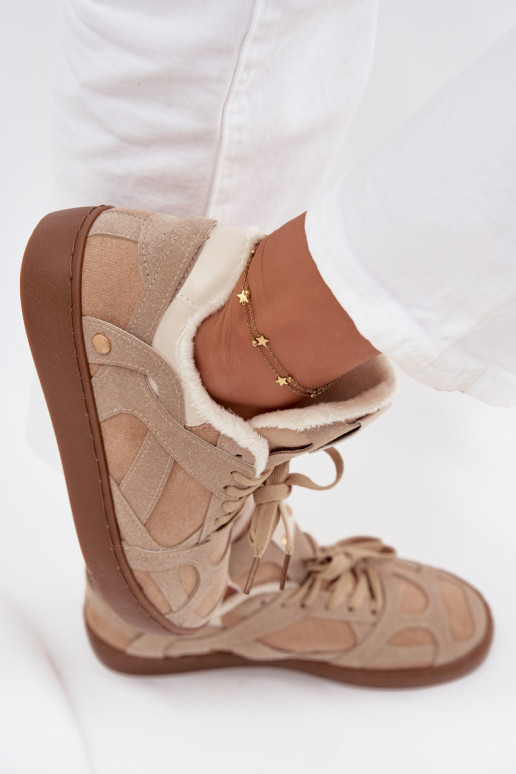 Sneakers model schoenen Dames met platform opInarmen met bont erin beige Solvia