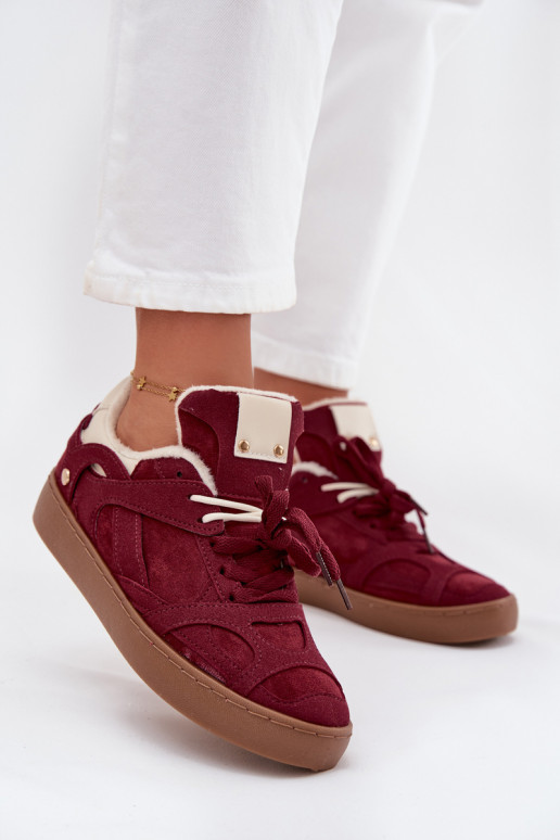 Sneakers model schoenen Dames met platform opInarmen met bont erin bordeaux Solvia