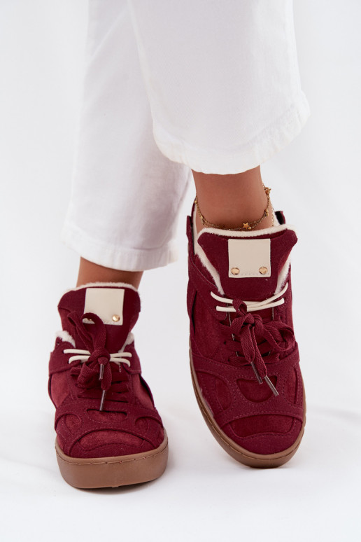 Sneakers model schoenen Dames met platform opInarmen met bont erin bordeaux Solvia