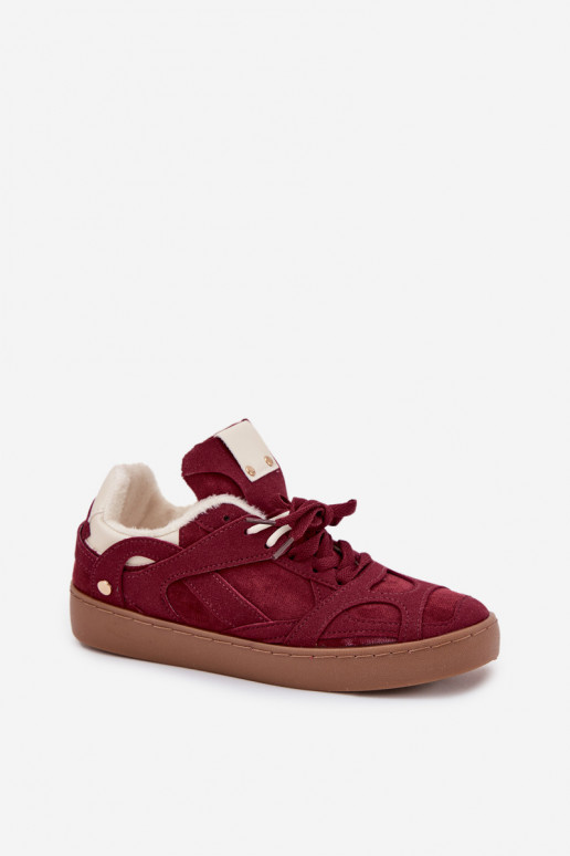 Sneakers model schoenen Dames met platform opInarmen met bont erin bordeaux Solvia