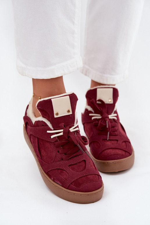 Sneakers model schoenen Dames met platform opInarmen met bont erin bordeaux Solvia