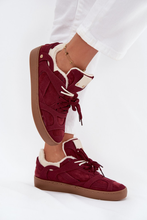 Sneakers model schoenen Dames met platform opInarmen met bont erin bordeaux Solvia
