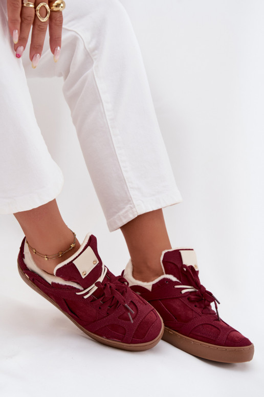 Sneakers model schoenen Dames met platform opInarmen met bont erin bordeaux Solvia