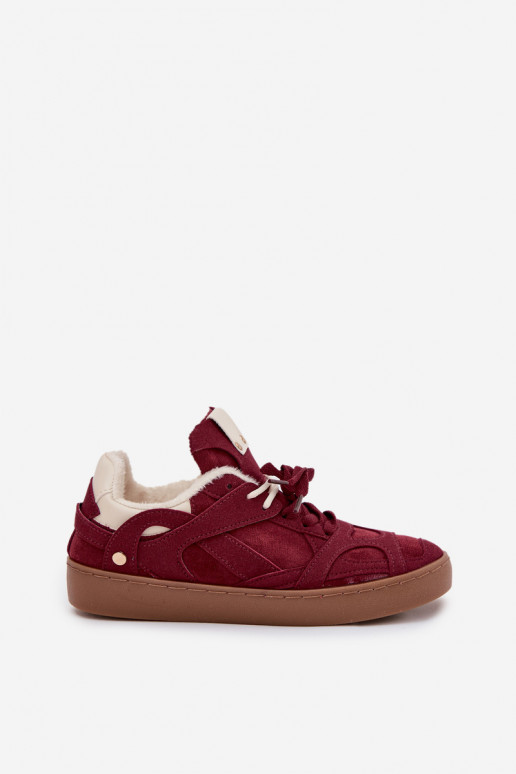 Sneakers model schoenen Dames met platform opInarmen met bont erin bordeaux Solvia