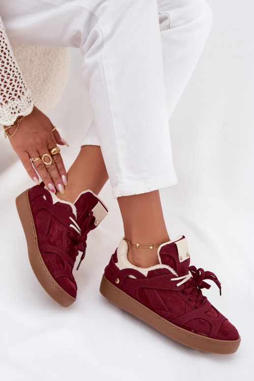 Sneakers model schoenen Dames met platform opInarmen met bont erin bordeaux Solvia
