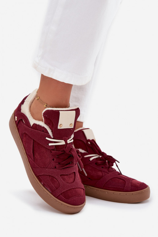 Sneakers model schoenen Dames met platform opInarmen met bont erin bordeaux Solvia