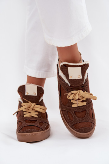 Sneakers model schoenen Dames met platform opInarmen met bont erin bruine kleur Solvia 2