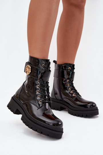 met lakeffect Enkellaarsjes voor Inerknemers Dames Ze gouden kleurm Detalem opInarmen zInart Fiorena