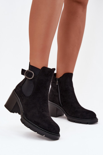 Gevoerde vrouwelijke boots versierd met gespen zwart Melara 2