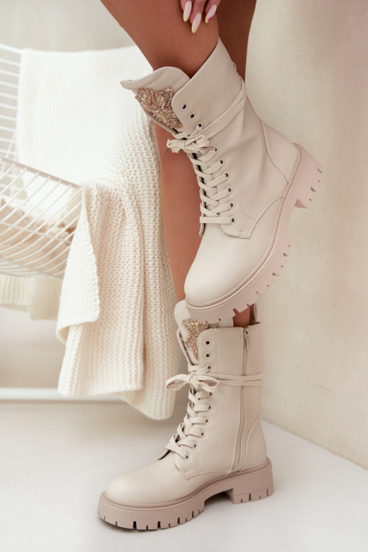 opInarmen Enkellaarsjes voor Inerknemers met ornamenten beige Kelilea