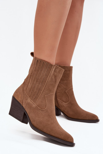 Suede cowboystijl vrouwelijke laarzen met hakken gevoerd bruin Dylira 2