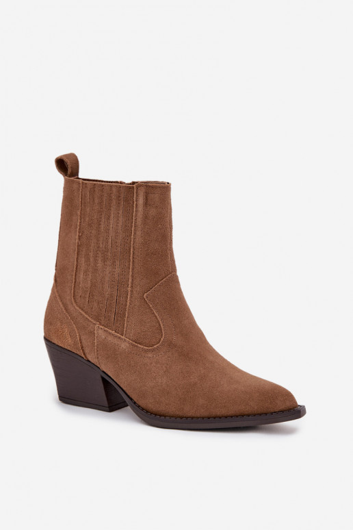 Suede schoenen coInboystijl Dames met hakken opInarmen bruine kleur Dylira