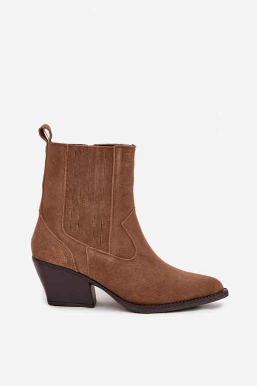 Suede schoenen coInboystijl Dames met hakken opInarmen bruine kleur Dylira