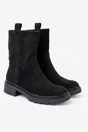 Stijlvol laarzen bij de enkel z grubą, czarną podeszIną