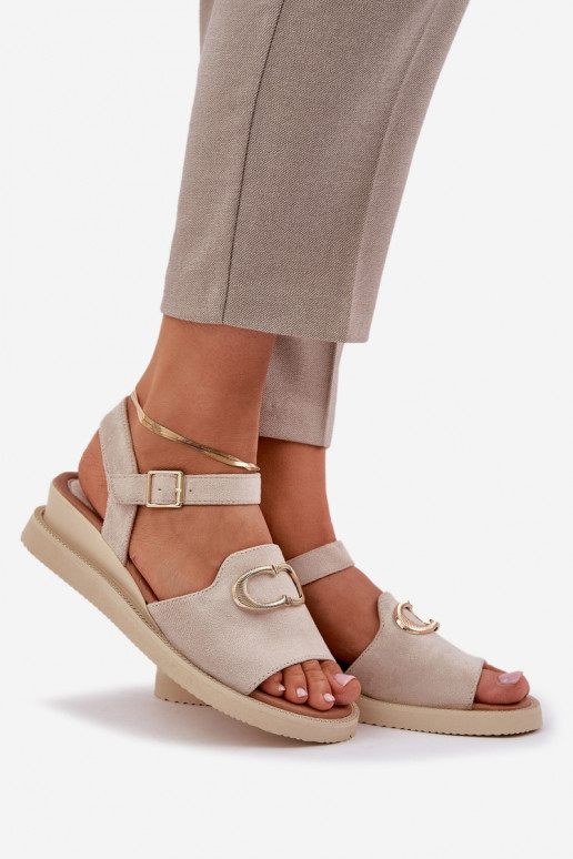 Dames sandalen met platform met ornamenten beige Salianes