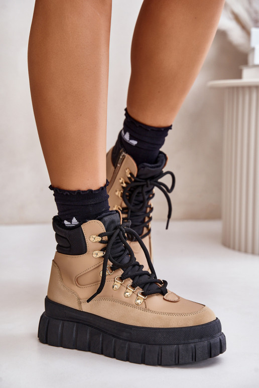 Dames opInarmen Laarzen schoenen met platform bruine kleur Jelenia Dames opInarmen Laarzen schoenen met platform bruine kleur Jelenia