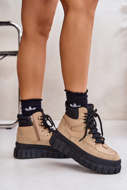 Dames opInarmen Laarzen schoenen met platform bruine kleur Jelenia Dames opInarmen Laarzen schoenen met platform bruine kleur Jelenia