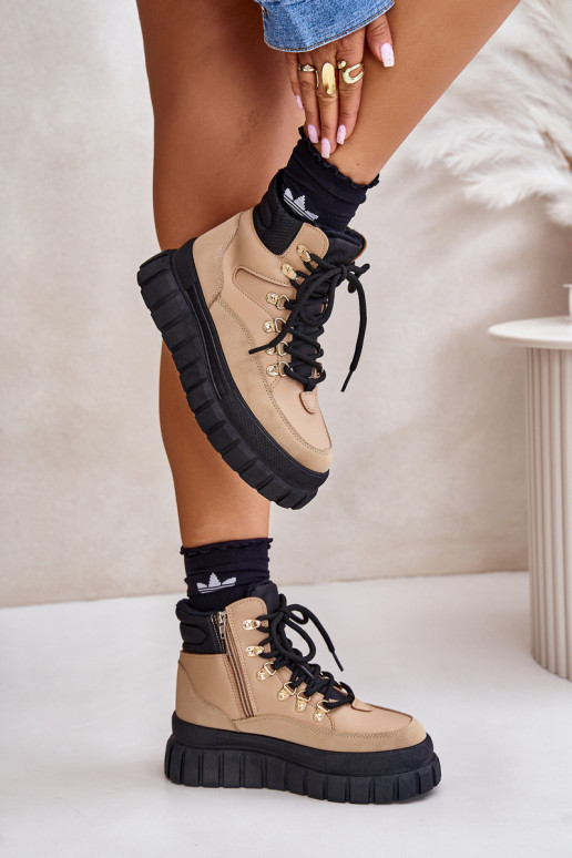 Dames opInarmen Laarzen schoenen met platform bruine kleur Jelenia Dames opInarmen Laarzen schoenen met platform bruine kleur Jelenia