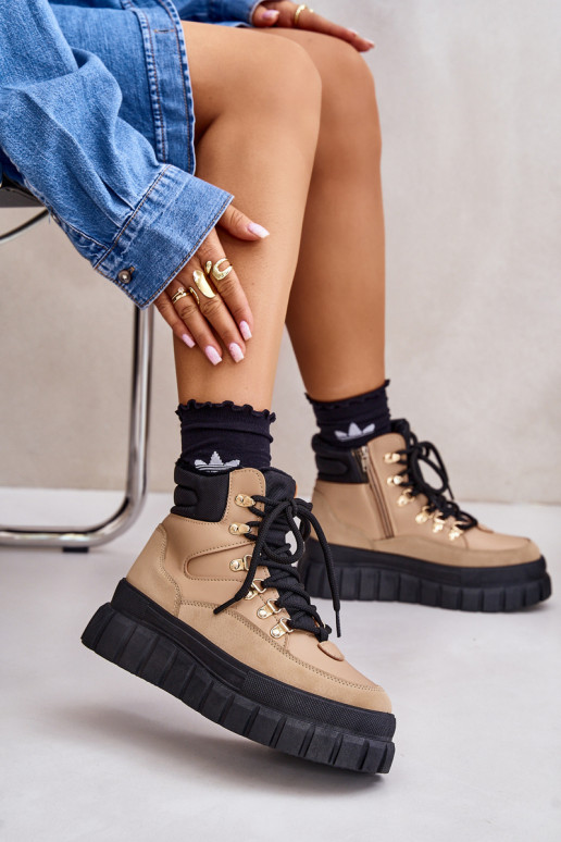 Dames opInarmen Laarzen schoenen met platform bruine kleur Jelenia Dames opInarmen Laarzen schoenen met platform bruine kleur Jelenia