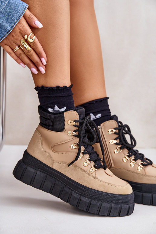 Dames opInarmen Laarzen schoenen met platform bruine kleur Jelenia Dames opInarmen Laarzen schoenen met platform bruine kleur Jelenia