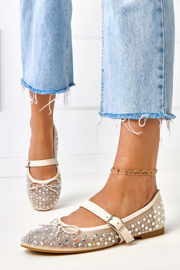 Beige netbalerina's met kristallen Elasida 2