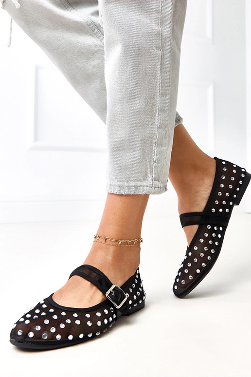 Zwarte netbalerina's met kristallen...