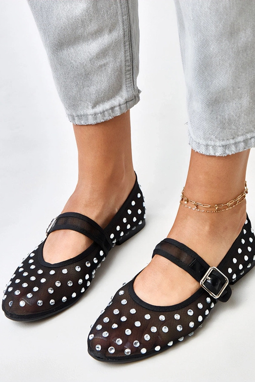 Zwarte netbalerina's met kristallen...