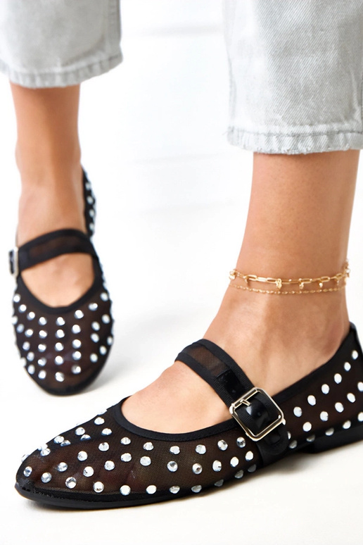 Zwarte netbalerina's met kristallen...