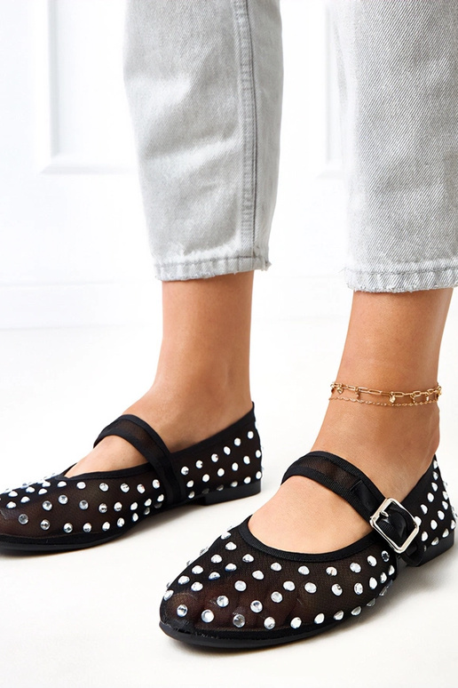 Zwarte netbalerina's met kristallen...