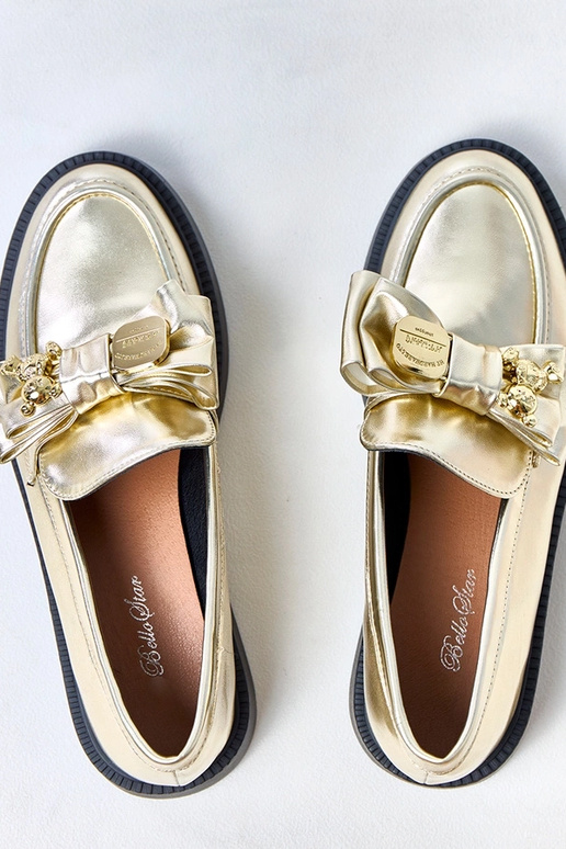 Gouden mocassins met strik en...