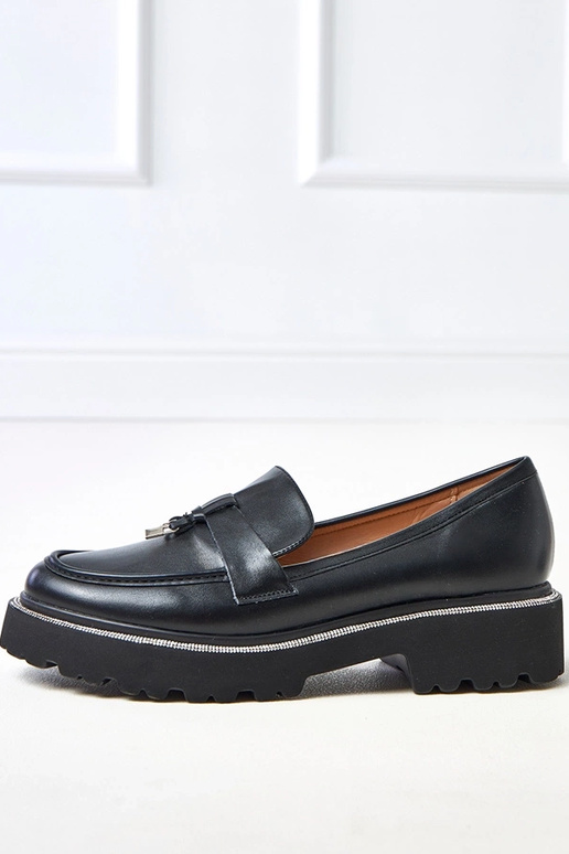 Zwarte mocassins met versiering en...