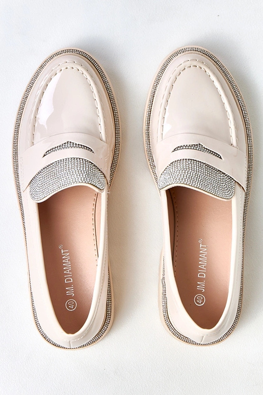 Beige lak mocassins versierd met...