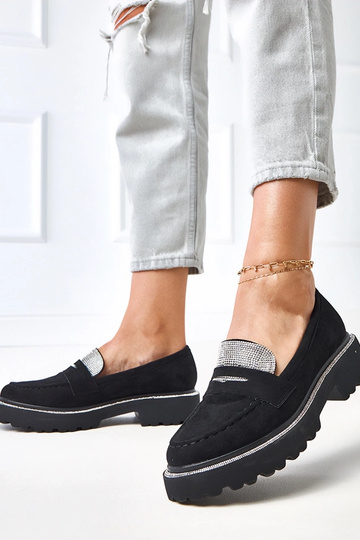 Zwarte kunstsuède moccasins met zirconia Kloren