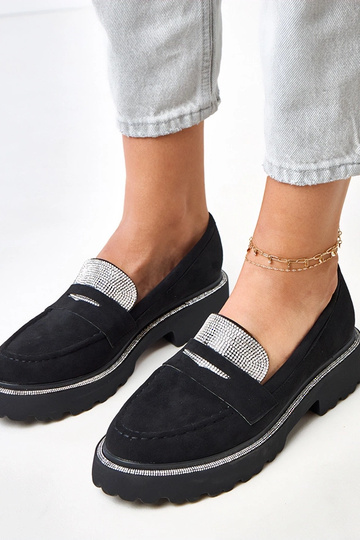 Zwarte kunstsuède moccasins met zirconia Kloren 2