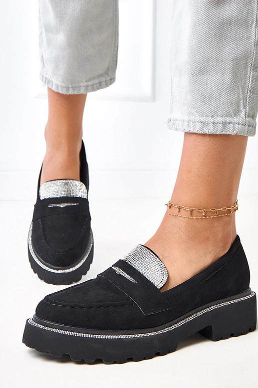 Zwarte kunstsuède moccasins met...