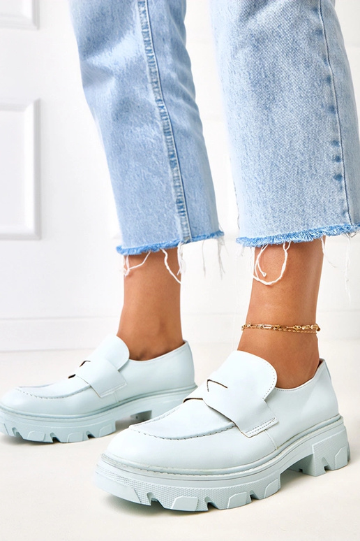 Blauwe dames moccasins van kunstleer...