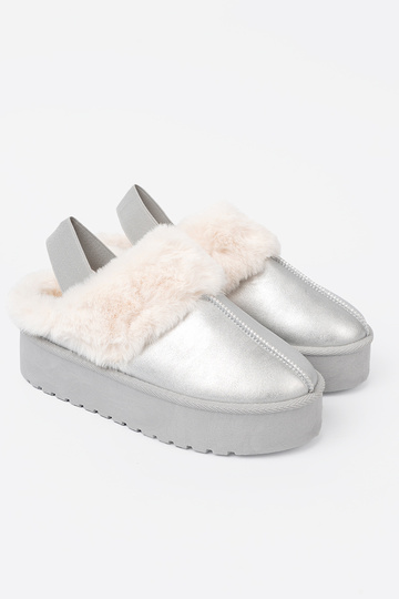 zilvere kleur SnoInboots voor dames met bont i platformą