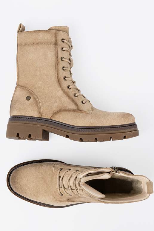 van suède beige schoenen z solidnym bieżnikiem