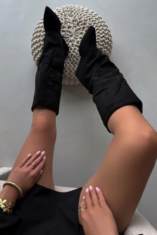 Instap dames cowboylaarzen met franjes en hak, zwart Zalia