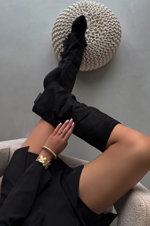 Instap dames cowboylaarzen met franjes en hak, zwart Zalia