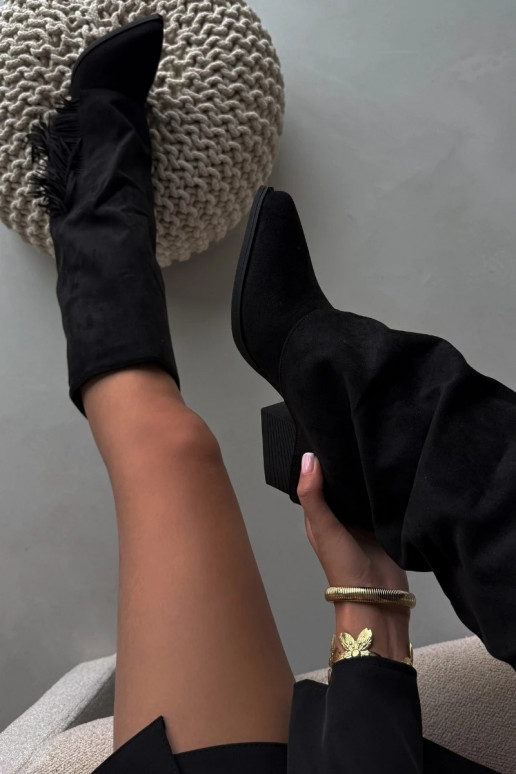 Instap dames cowboylaarzen met franjes en hak, zwart Zalia